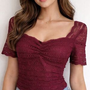 Charlotte Russe Babydoll All Over Lace Top L Sheer Boho Fairy Festival Dainty